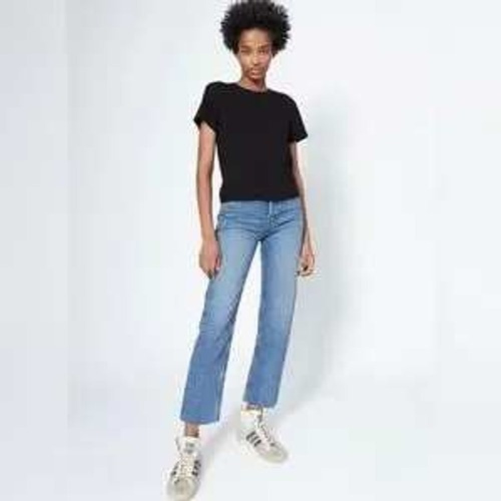 RE/DONE Womens Sz 32 (Fits 36x27) High Rise 70s Stove Pipe Fray Hem Button Jeans